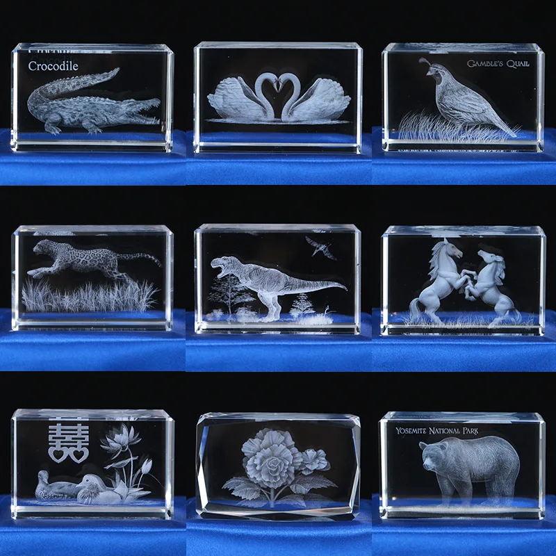 Crystal Engraving Crafts 3D Laser Engraving Personalized Photo Rectangular Crystal Block Company Event Souvenirs