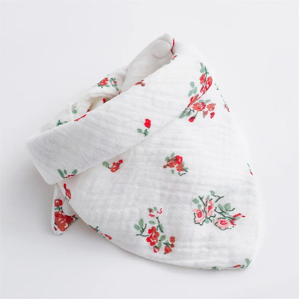 Baby Triangle Bibs Muslin Cotton Burp Cloth Saliva Towel 4 Layers Gauze Bandana Scarf for Boys Girls Feeding Drool Bib