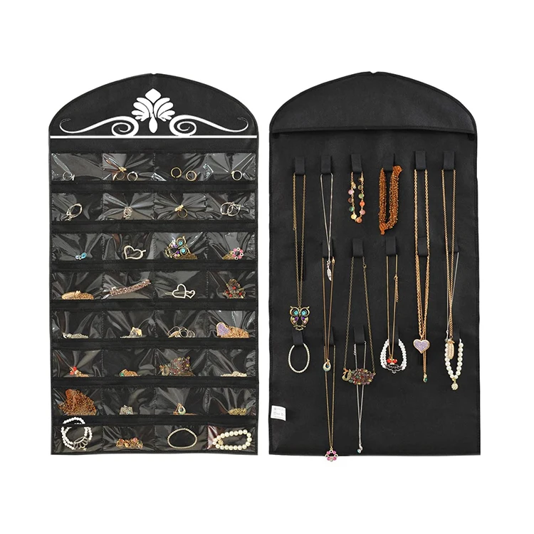 2023 Jewelry Hanging Non-Woven Organizer Holder 32 Pockets 18 Hook and Loops