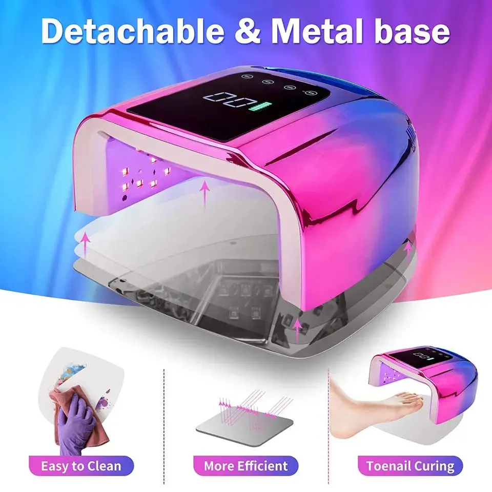 96W UV LED Portable Cordless UV Light for Nail dryer manicure lamp with Removable Stainless Steel Bottom