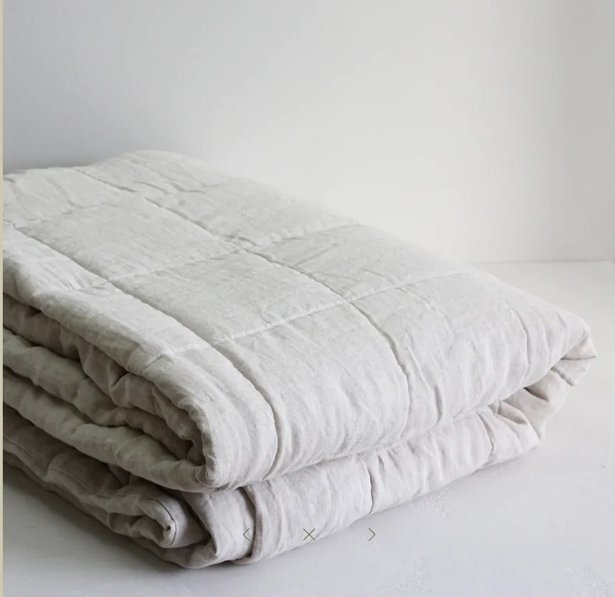 Wholesale French Linen Quilt machine quilt Washed pure linen stitch in grid layout Comforter Softened Linen Quilt sofa blanket