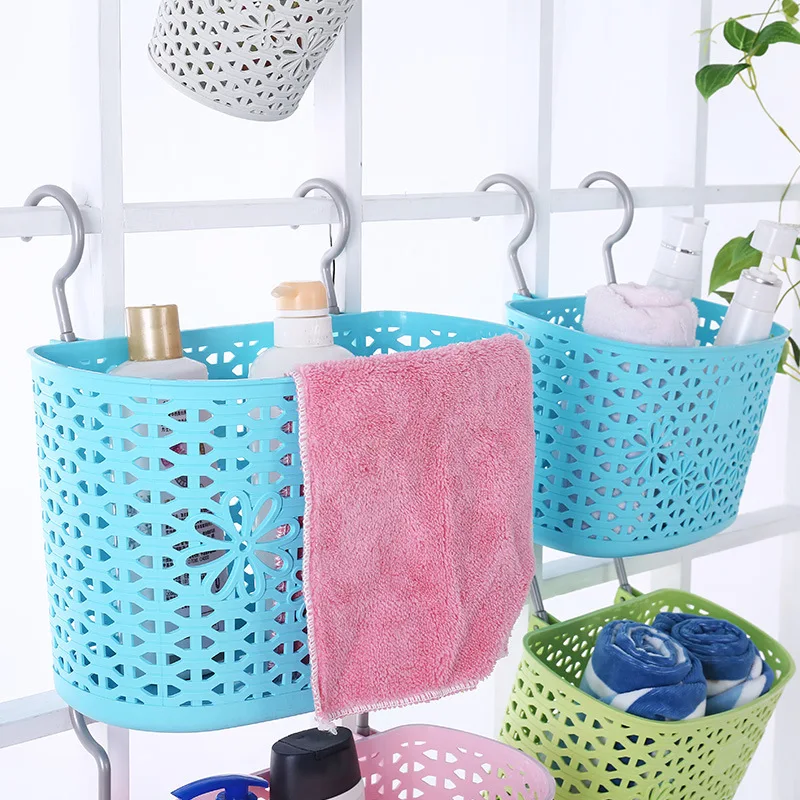 Eco-friendly Colored Bathroom Hanging Plastic Storage Baskets with Hanging Household Usage Wall Hanging Laundry Baskets