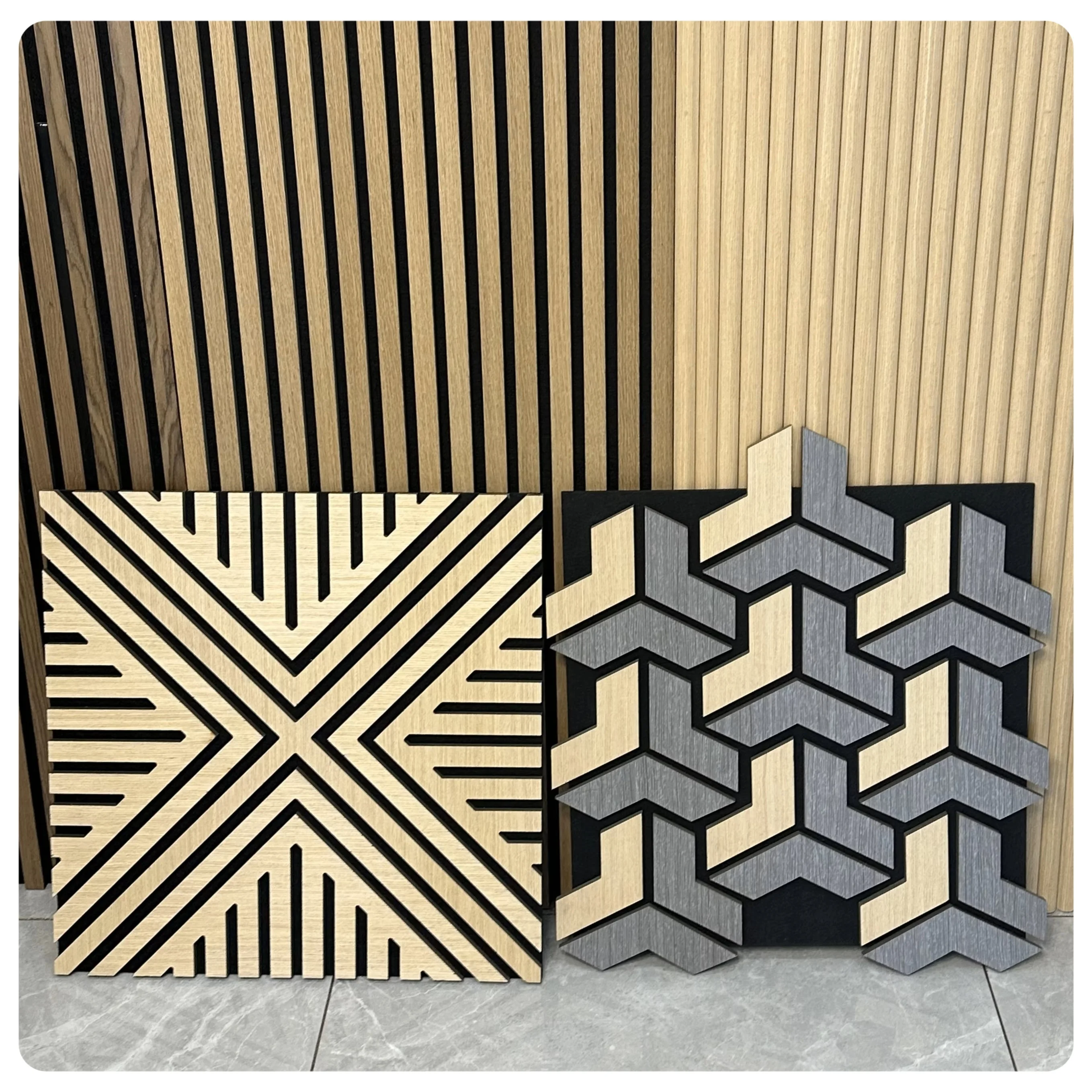 FEYT 3D Design Wooden Decor Wall Tiles Acoustic PET Soundproof Walnut Oak Akupanels Absorption Polyester Fiber Decorative Wall