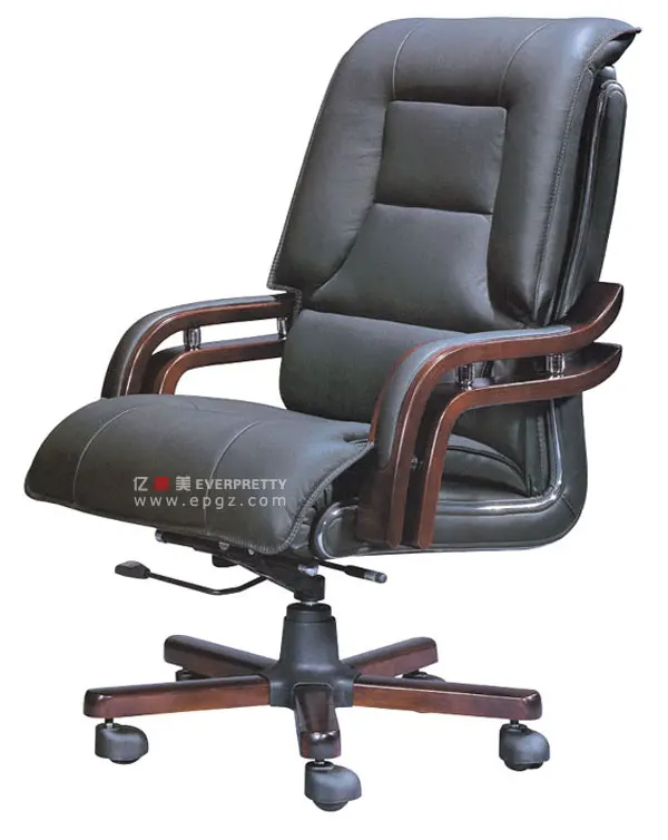 Modern Height Adjustable Rotatable CEO Office Furniture PU Leather Comfortable Executive Chair with Wood Armrest
