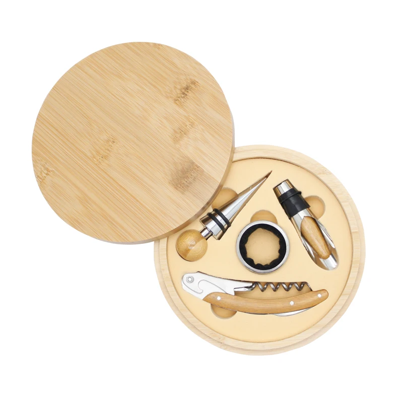Fathers Day Gift Wine Bottle Opener Set Novelty Bar Ware Wine Accessories Bar Tools in bamboo case