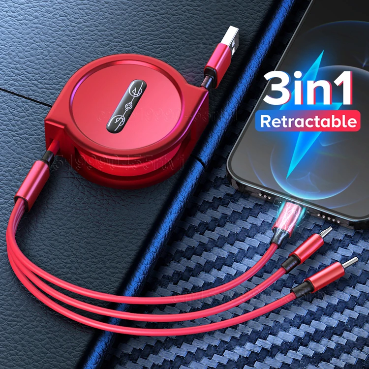 
3 in 1 retractable cables wholesale 2A 2M 1M Cord Retractable Portable Charging Cable 