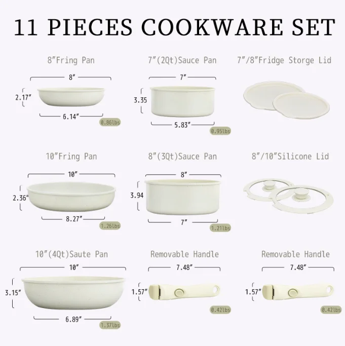 2024 NEW 11pcs Pots and Pans Set Nonstick Cookware Sets Detachable Handle Induction RV Kitchen Set Removable Handle