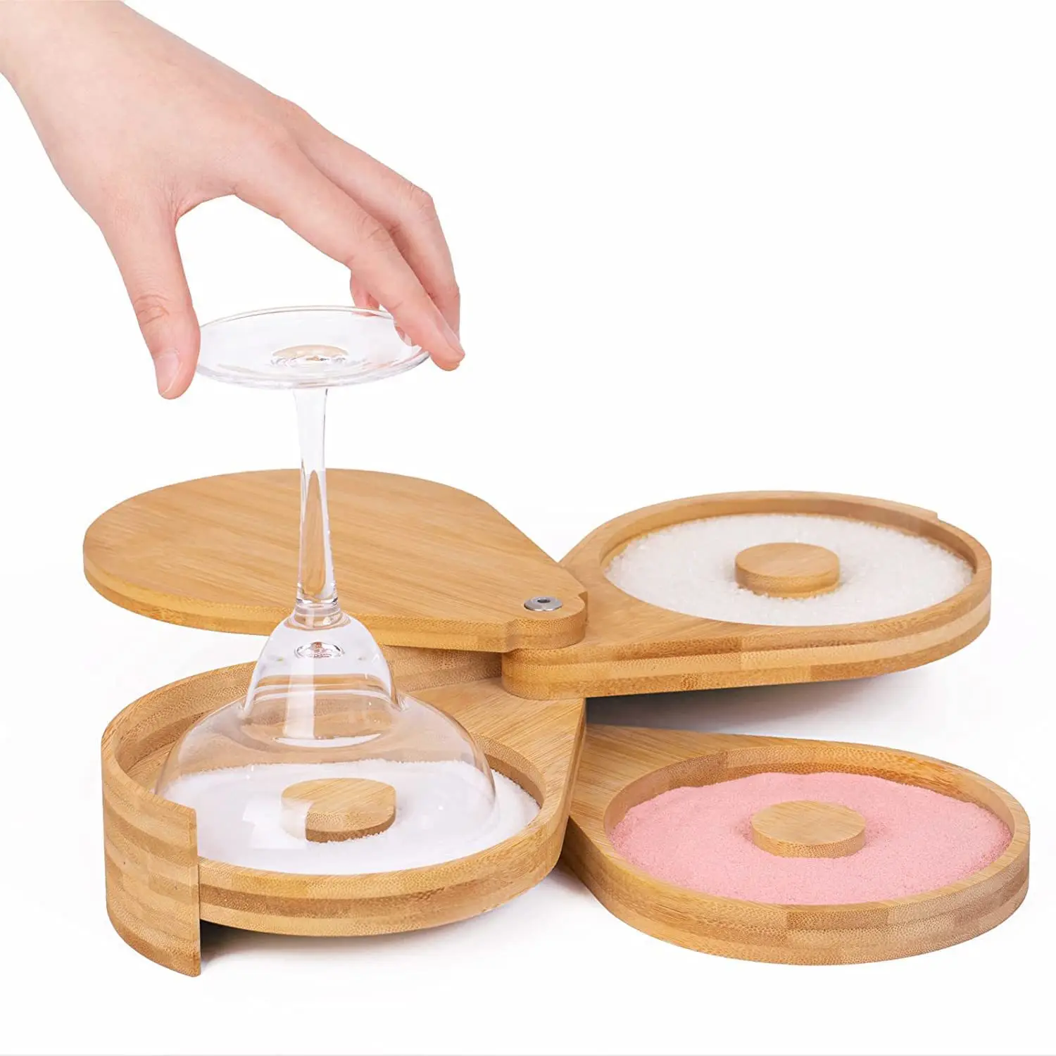 3-Tier Bamboo Margarita Glass Rimmer Disposable Juice Cocktail Seasoning Box for Home Bar Salt Sugar Container Bartender Tool