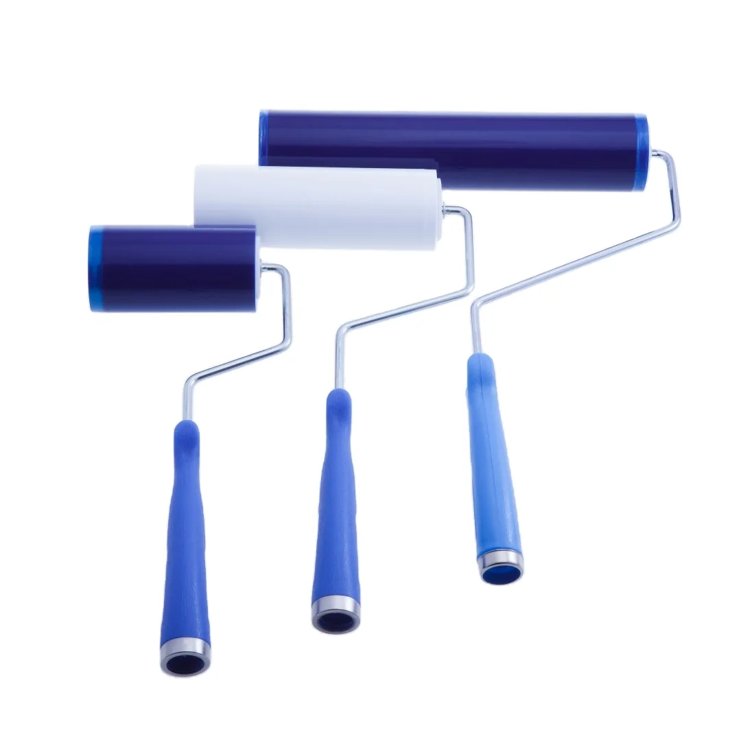Blue White Dust Removal High Tackiness Peelable PE Adhesive Cleanroom ESD Sticky Roller For Floor Industrial LCD PCB