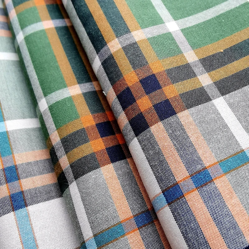 
quick shipment 100gsm 100%Cotton green plaid yarn dyed fabric for man woman shirt blouse coat jacket garment costume clothes 