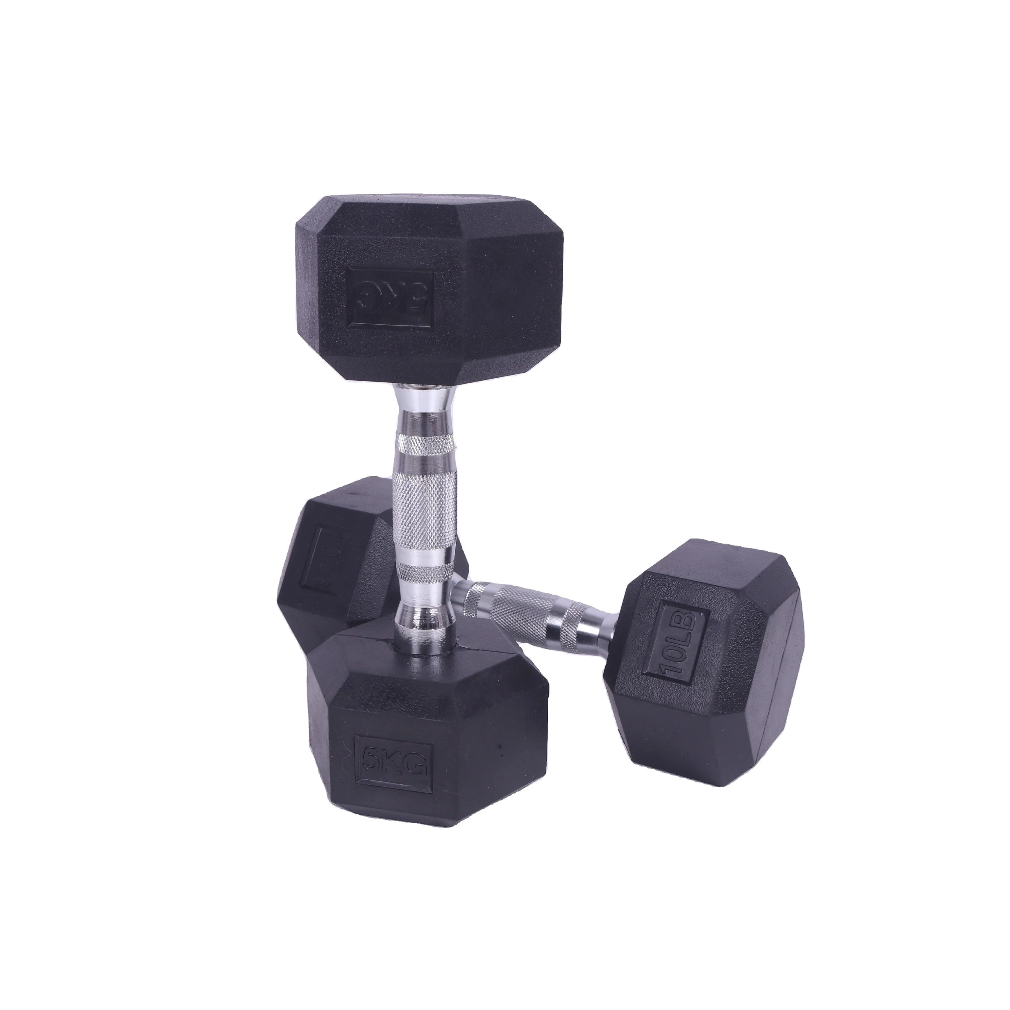 Anti-roll Encased Fitness hex rubber lifting Wholesale Gym Use Cast Iron Rubber Hex Dumbbell