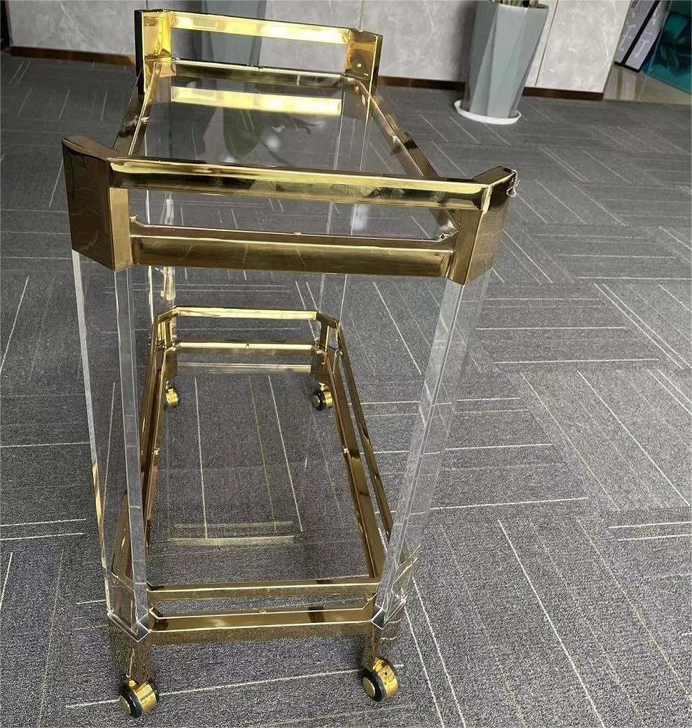 Hotel Supply Acrylic Serving Trolley Cart Acrylic Lucite Cart Hotel Rolling Trolley Cart For Food Serving