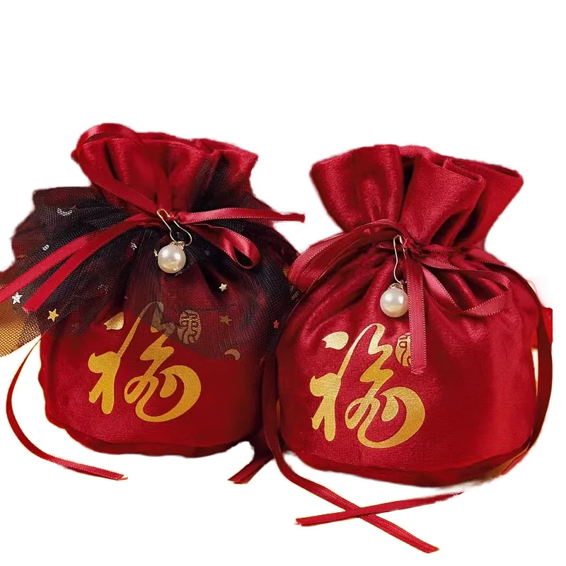 Custom Velvet Candy Bag for Spring Festival Full Moon Baby Gift Wedding Velvet Candy Bundle Christmas Decorations