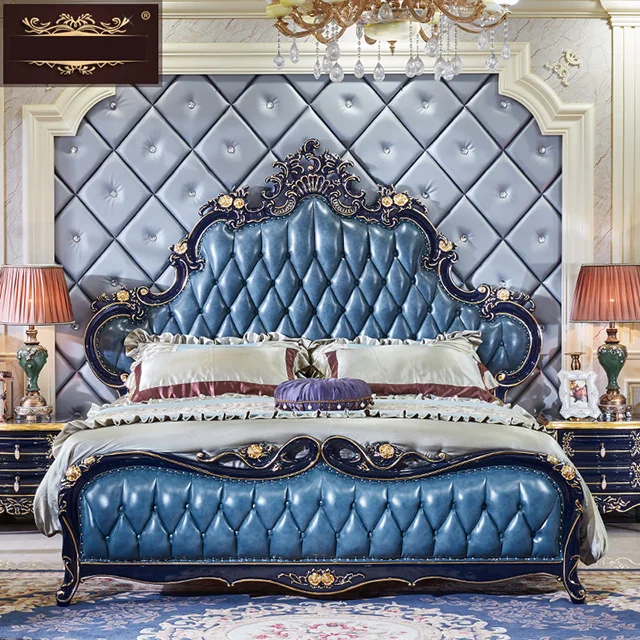 antique Classic Luxury bed high Quality Bedroom Furniture Set Wooden Gold royal Color King Size Bed European style Solid Wood