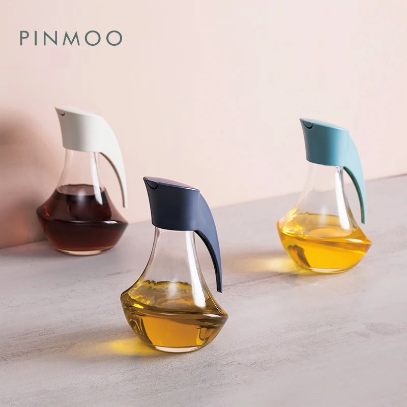 Pinmoo high quality oil vinegar bottle clear 550ml glass cooking olive oil dispenser bottle