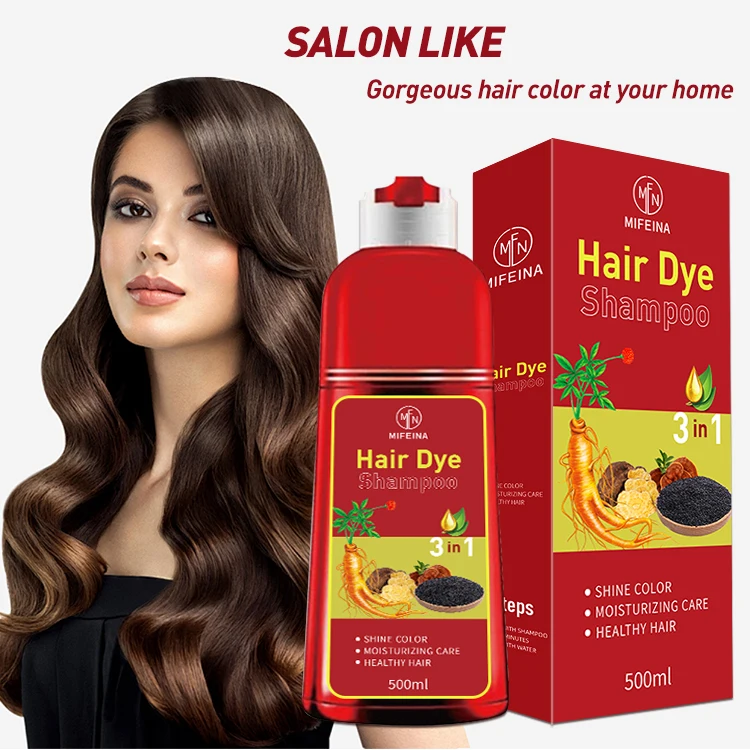factory MOQ low Best-selling herbal care ammonia-free 500ml hair dye lasting dark brown dyeing easy to operate color shampoo