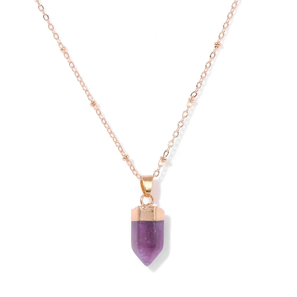 Natural Crystal Stone Gemstone Amethyst Rose Quartz Natural Raw Gem Stone Pendant Necklace