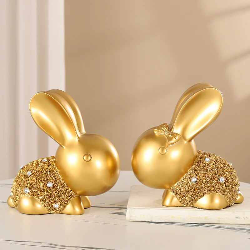 new trendy items unique house hold item living room homedecoration modern golden luxury diamond-studded resin 3D golden pair of