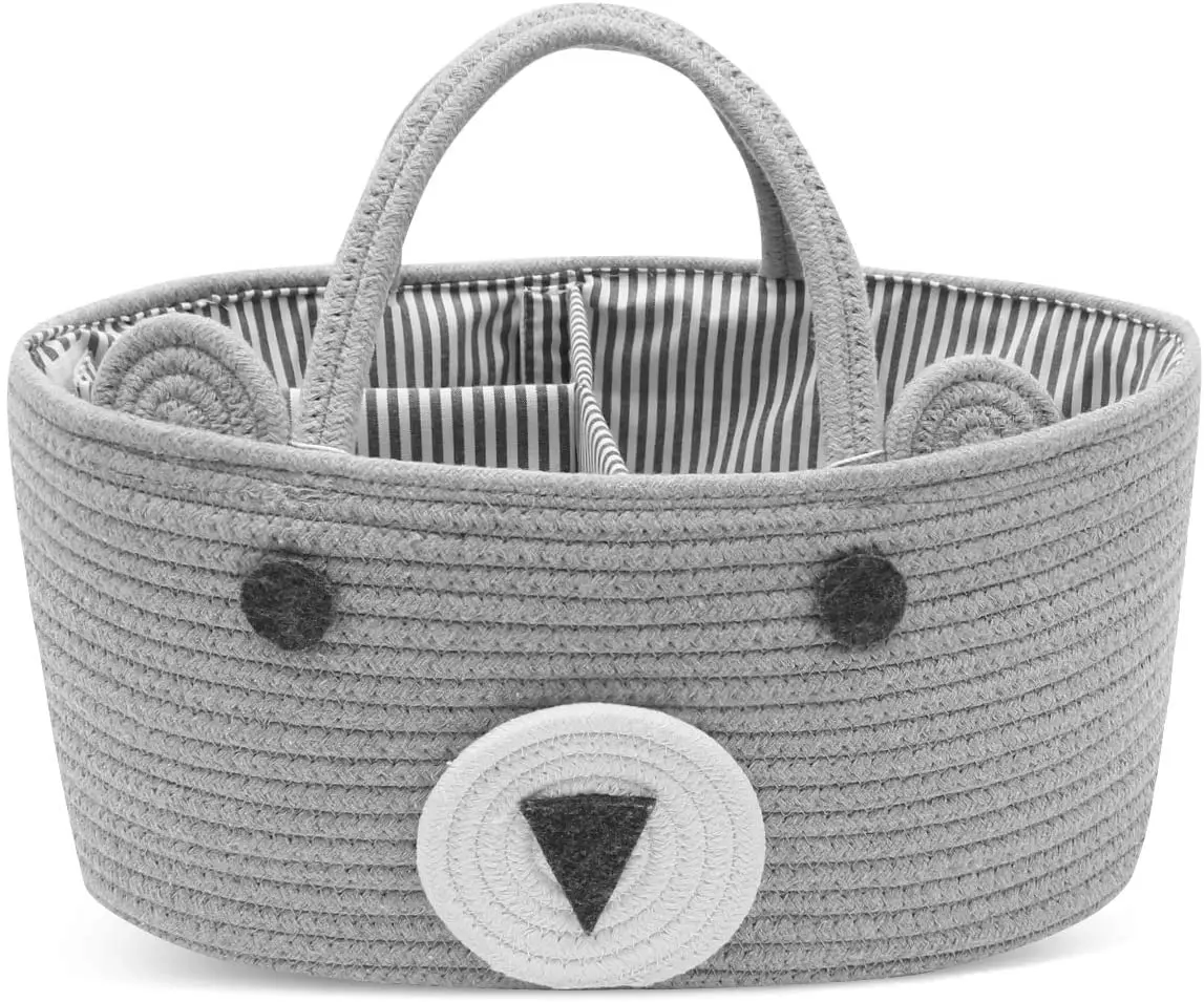 Baby Diaper Caddy Organizer Cotton Stylish Rope Nursery Storage Bin Portable Tote Bag & Car Organizer For Changing Table