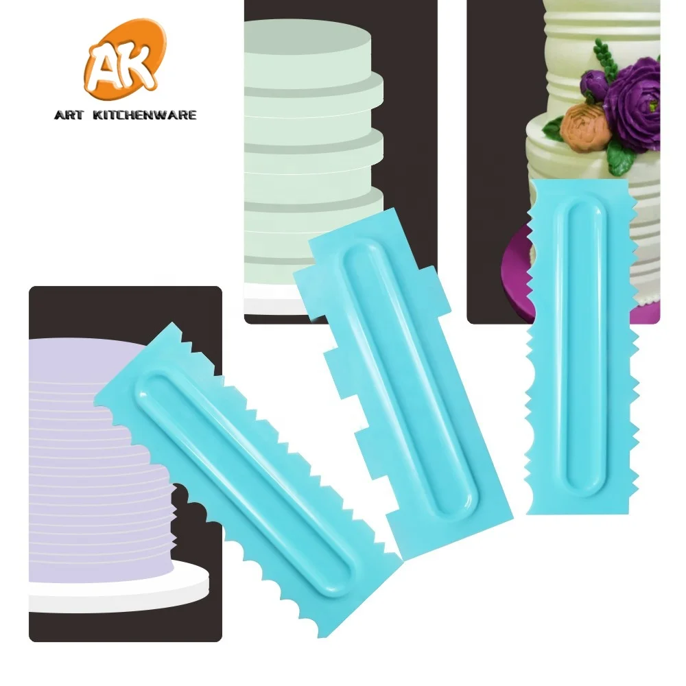AK 3pcs Sawtooth Plastic Cake Scraper Butter Cream Smoother for Bakery Bakeware Cake Art Tools PS-12