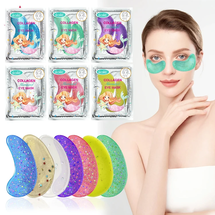 Private Label Collagen Glitter Dark Circle Remover Eye Mask Under Eye Treatment Green Glitter Hydrogel Eye Gel Pads