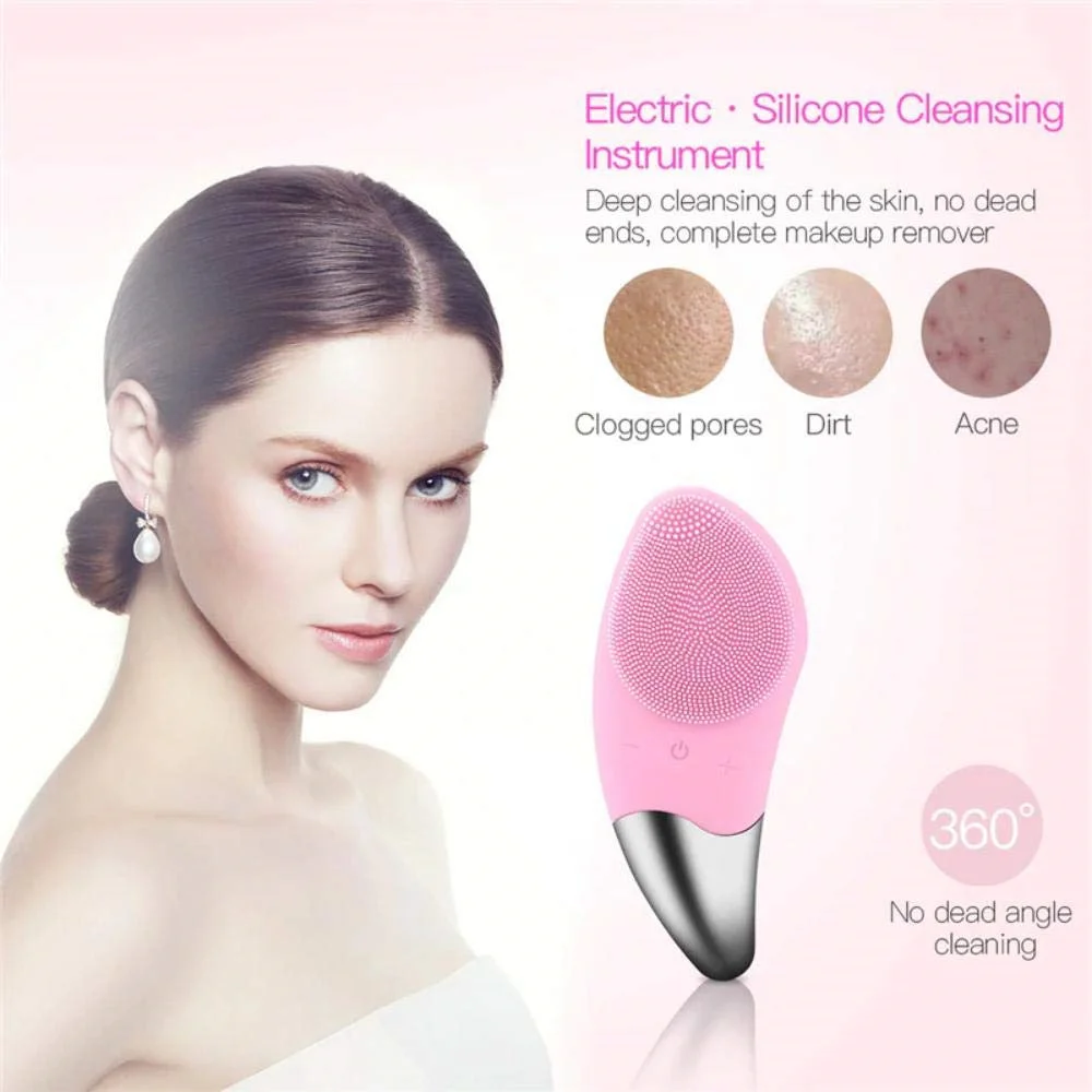 Sonic Facial Cleansing Brush(6 Adjustable Speeds) Silicone Face brush with Heated Massage Helps Open pores USB