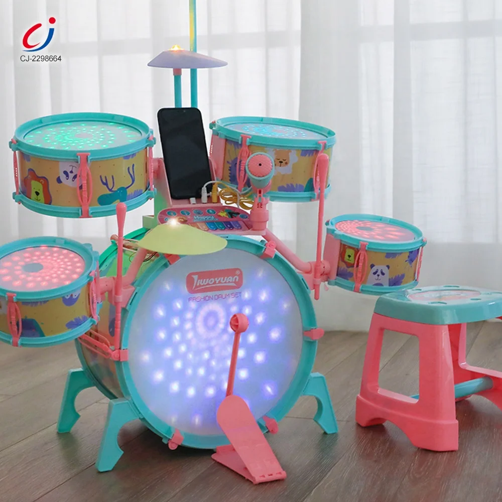 Оптовая продажа, Детский развивающий Электрический микрофон, музыкальный инструмент, пластиковая детская игрушка, набор барабанов для джаза