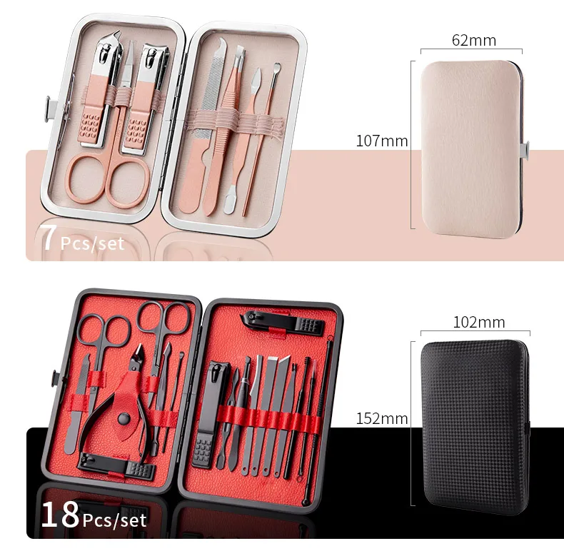 HMU High Quality Pink Beauty Manicure Set Tools Stainless Steel 18pcs 26pcs Professional Manicure & Pedicure Nail Clippers Set