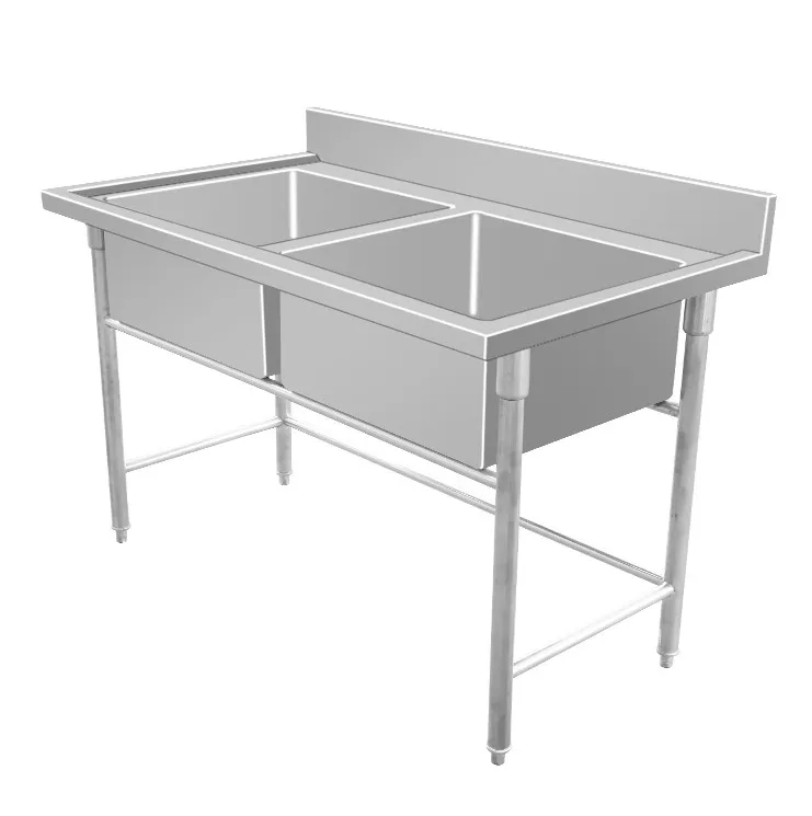 Restaurant Kitchen Equipment Strong Durable Stainless Steel Furniture Double Sink with Splash Guard For Restaurant Use