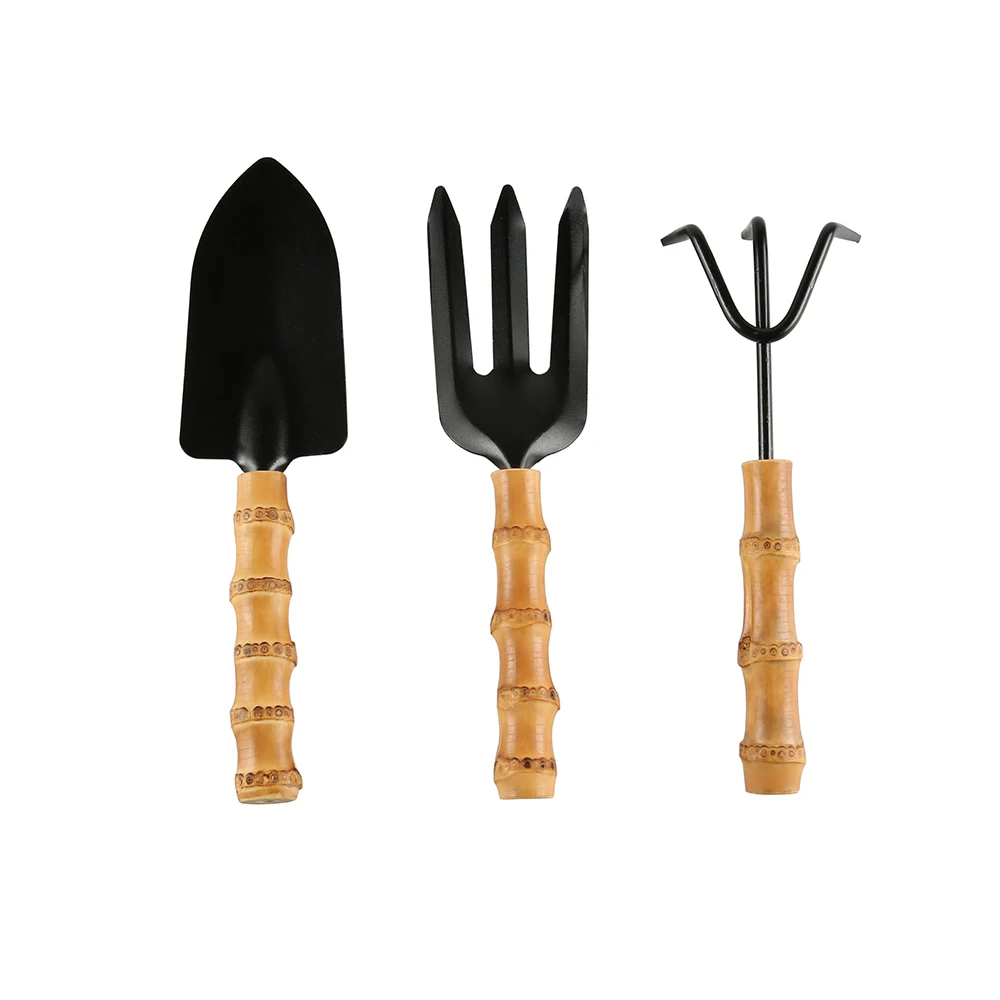 Nilerun Wood Wooden Bamboo Root Handle Hand Spade Shovel Fork Trowel Cultivator Rake Garden Plant Tool Set