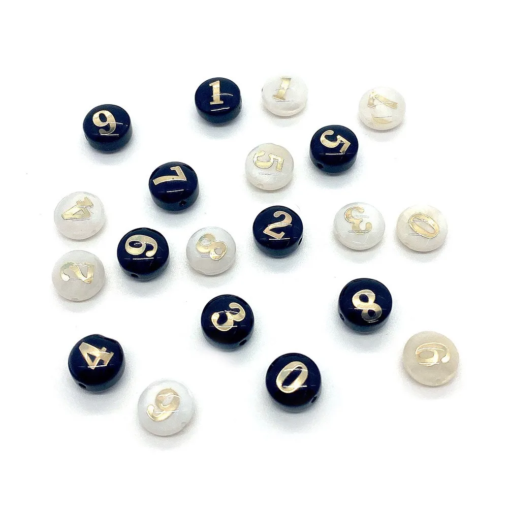 Natural 8mm White Black Mother Of Pearl Number Digits Letter Shell Beads For Jewellery Making Shell Beads 0-9 Number Beads