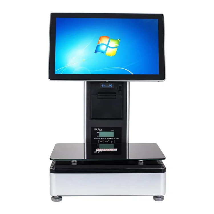 ai All-in-one pos dual touch screen scale 15kg 30kgs electronic weighting scale with built-in thermal printer for supermarket