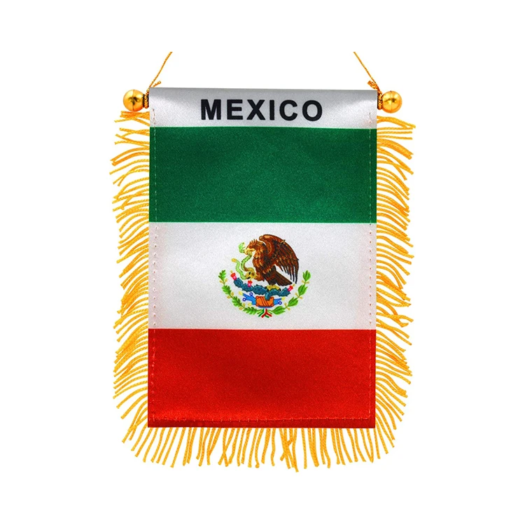 Wholesale Car Rearview Mirror Decor Small Mexico Fringy Mexican Window Hanging Mini Pennant Flag Banner with Tassels Suction Cup
