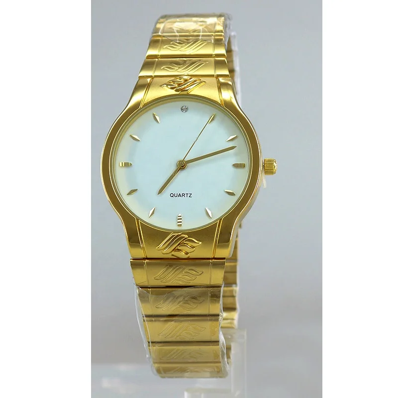 Luxury quality business men and women gold plated stainless steel wristwatches with calendar watch movement