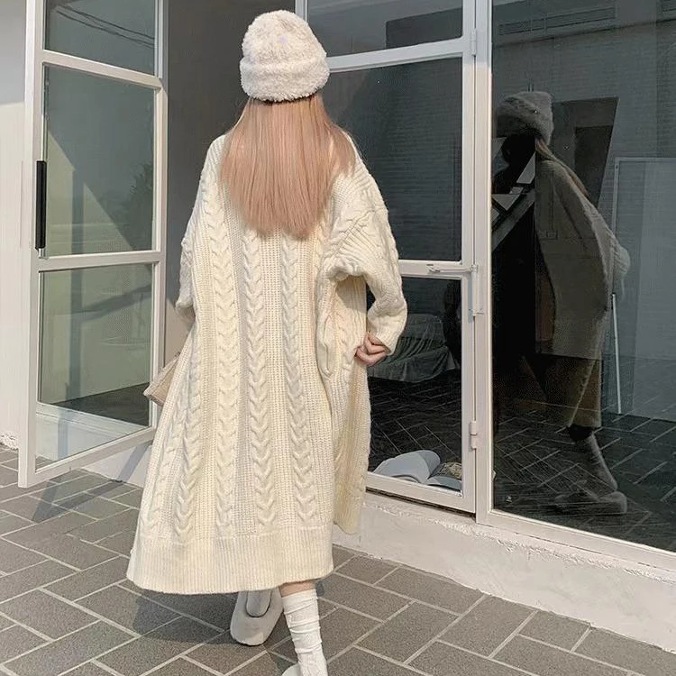 2024 new spring and fall loose thin medium-length thickened sweater coat fashion knitted cardigan female