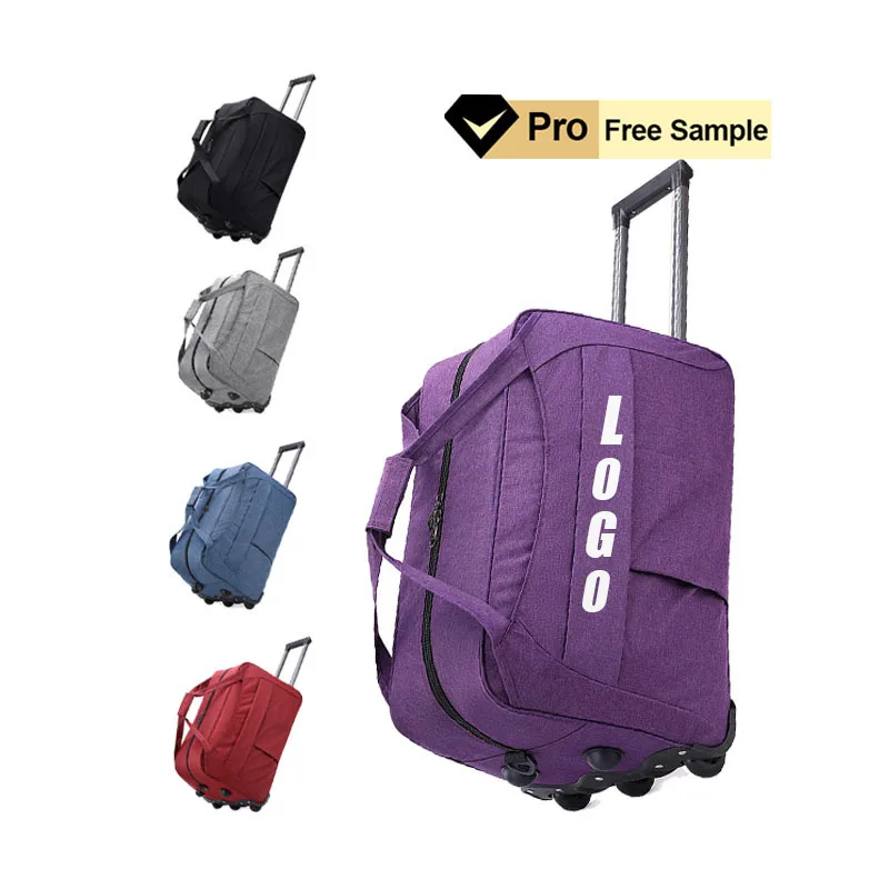 Free Sample Custom Logo Trolley Suitcases Unisex Overnight Rolling Carry On Luggage Duffle OEM Weekend Wheel Duffel Travel Bags