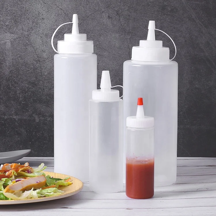 120 ml 240 ml 650 ml 1000 ml 1L Food Grade Empty Plastic Squeezable Bottles with long tip caps for Souse Ketchup Salad Dressings