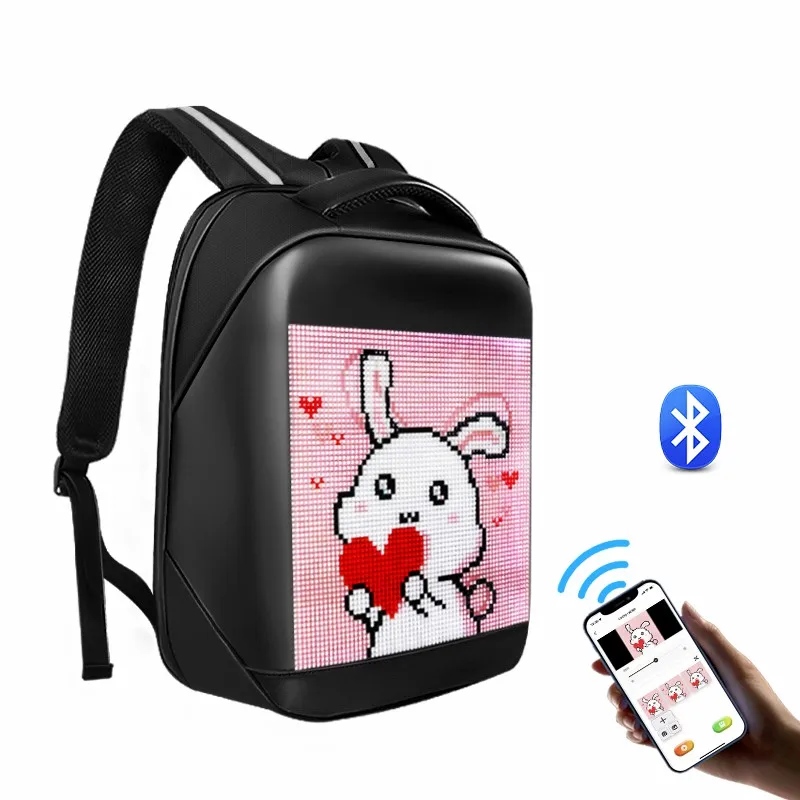 Full Color Display LED Backpack Dynamic Advertising Shoulders Bag Motorcycle Backpack APP Control Smart Bag Trendy Backpacks
