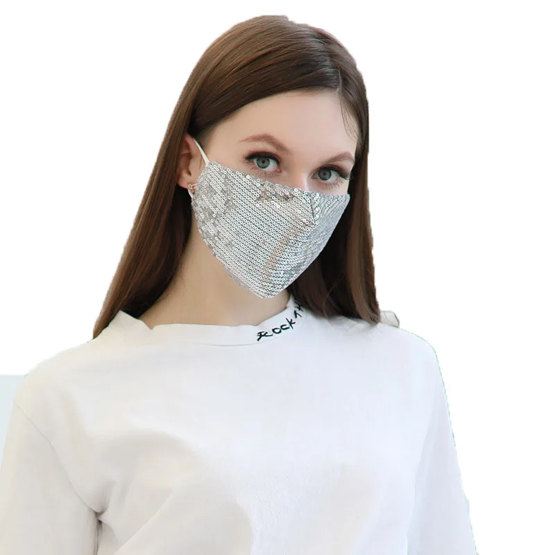 
Popular Bling Bling Reusable Cotton Face Cover Glitter Green Facemask For Halloween Party 