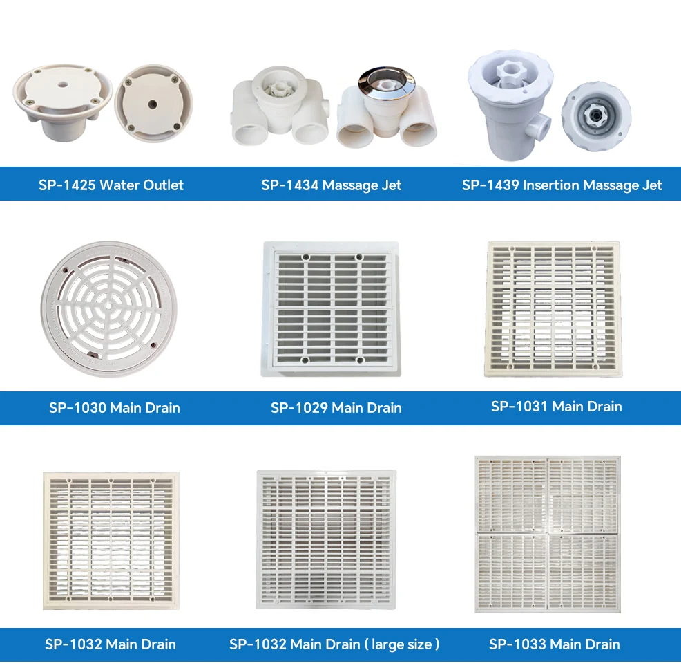 Swimming Pool Accessories Plumbing Fittings including Return Nozzle Eyeball V Jet Wall Conduit Main Drain Cover