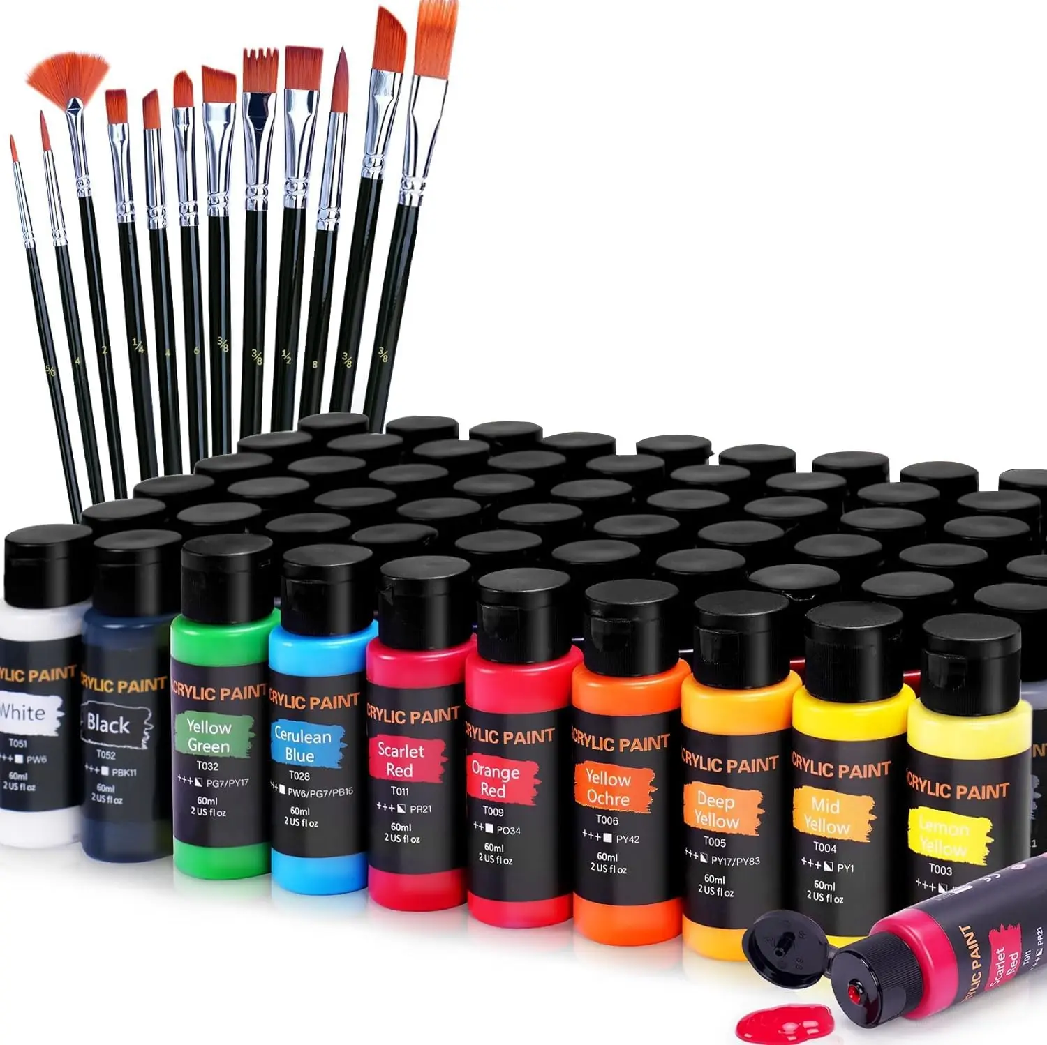 60 Colors 2 oz / 60ml Art Supplies for Canvas Wood Ceramic Fabric Lasting Quality for Beginners Student Artist Acrylic Paint Set