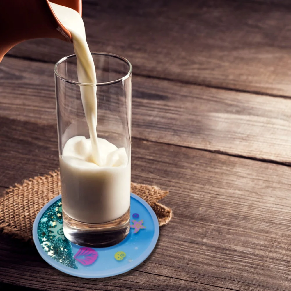 Customized Aqua Liquid Glitter Flowing Confetti Sparkle Acrylic Bubble Silicone Coffee Tea Cup Mat Coaster