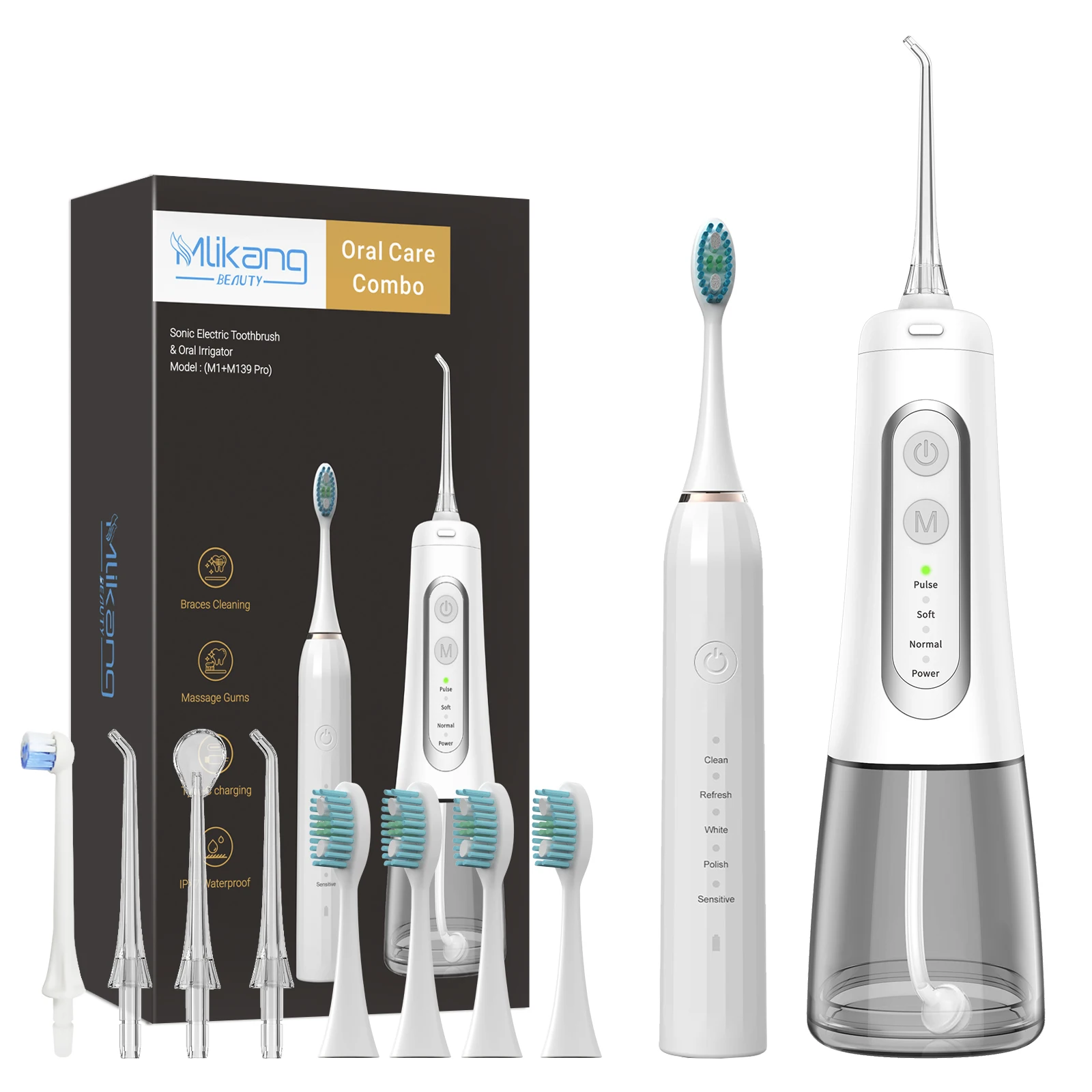 Rechargeable Oral Irrigator Waterjet for Household Outdoor Use Combo Water Flosser and Electric Toothbrush Set