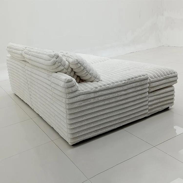 Modular wide seated deep velvet fabric combination bed sofa line shaped Large villa plush soft cinema cloud sectional sofa