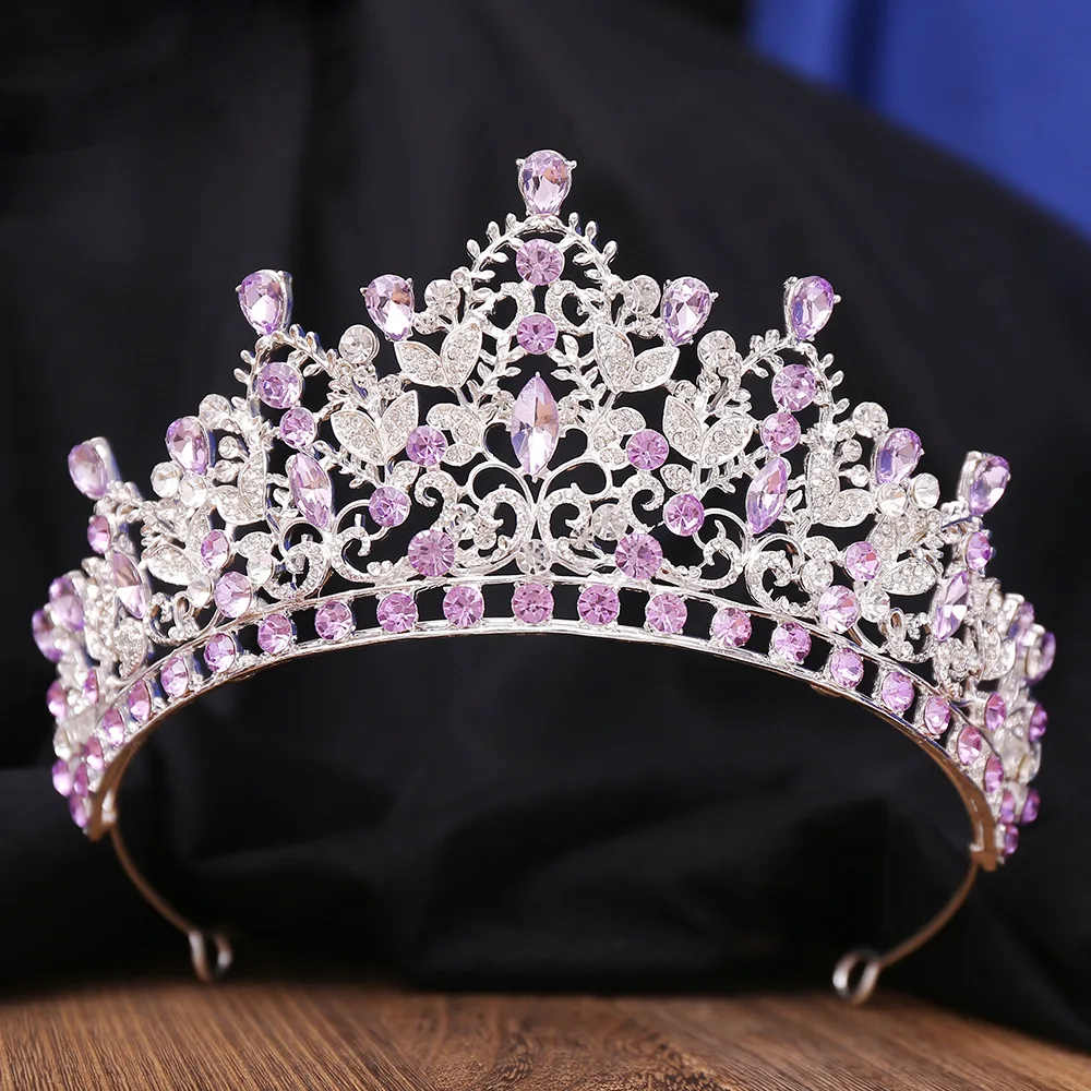 New Lilac gemstones Bride Crown Headwear Luxury Princess Water Diamond Alloy Hair Crown Crystal Crown