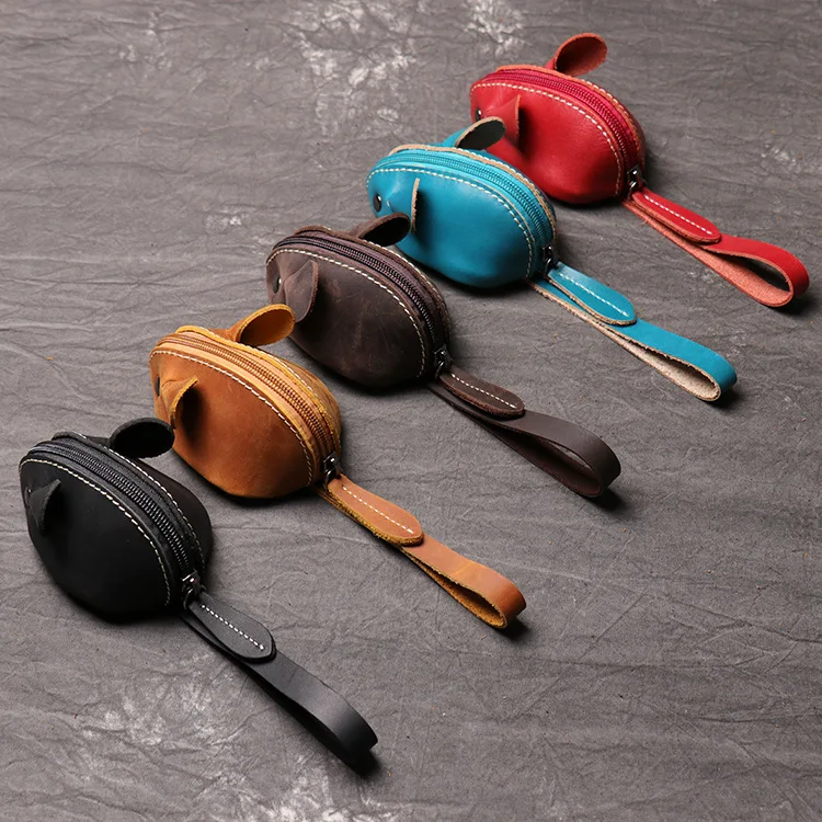 Genuine Leather Mouse Coin Purse Wallet Cute Leather Coin Pouch for Boys and Girls Pouch for Earphone Customized Solid Zipper
