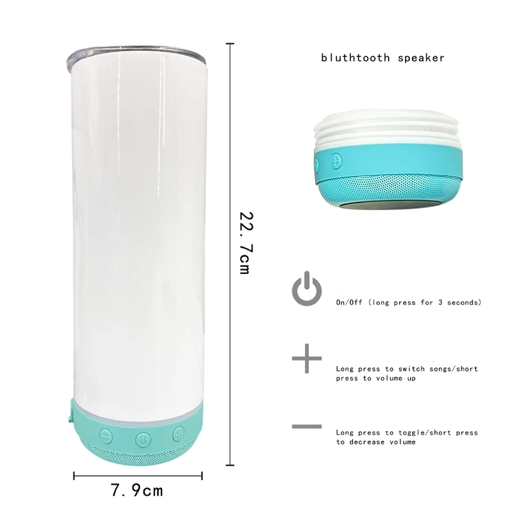 Factory Direct 20 oz Sublimation Glasses Straight Tumbler Cup Smart Water Bottles Wireless Speaker Music Tumbler