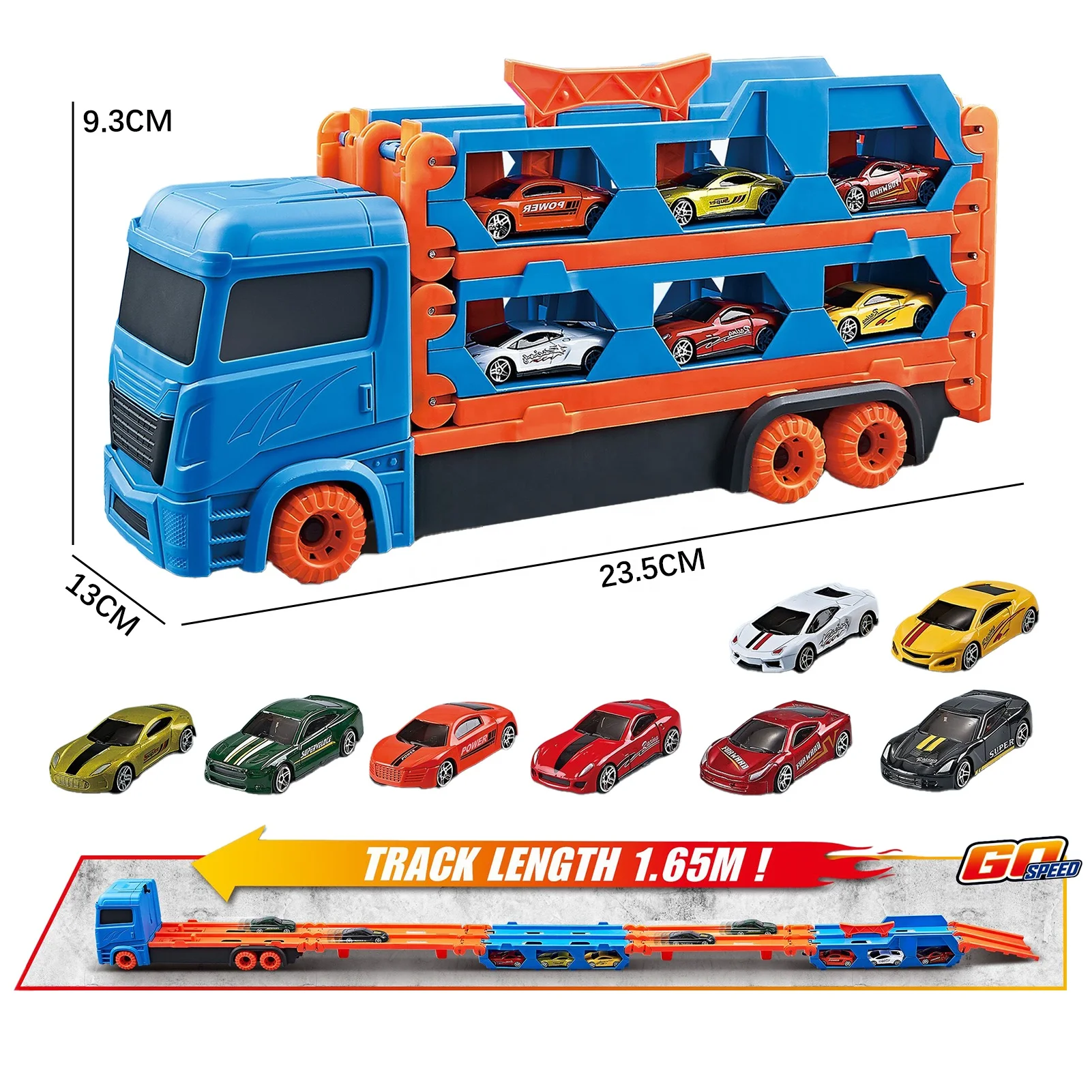 New Vehicle Toy Speed Hauler Storage Truck Transport Carrier and Drag Folding Track with 2 Die-Cast Race Cars Toys for Kids