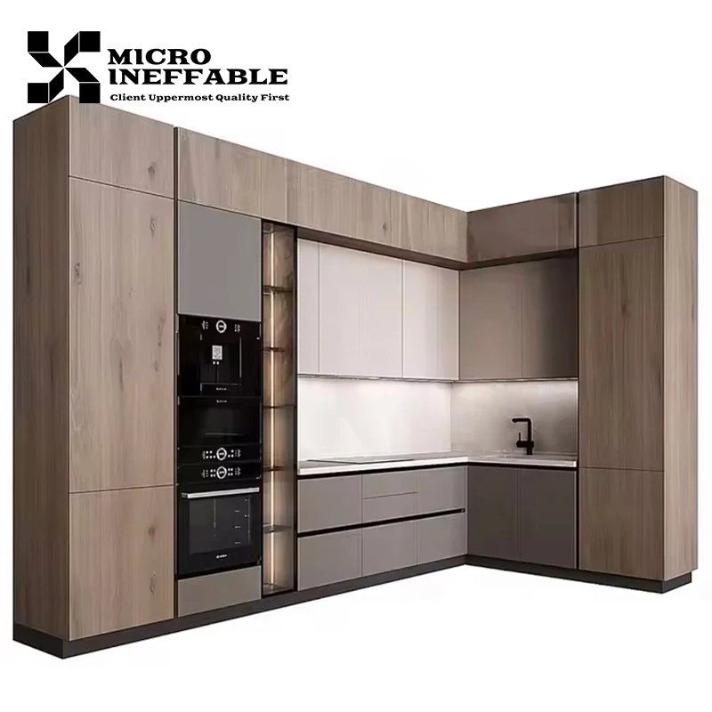 Luxury Design Furniture Cabinets Glossy Brown Wooden Kitchen Modular Cupboards Cabinet Furniture
