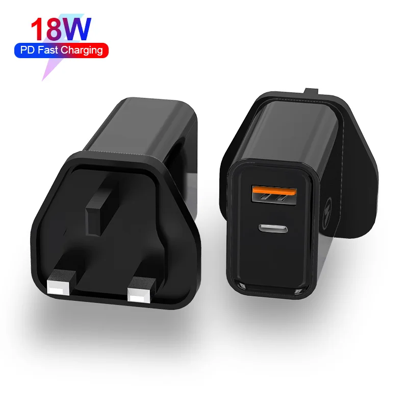 Зарядное устройство с двумя интерфейсами USB type-c быстрое зарядное PD стандарта Великобритании США